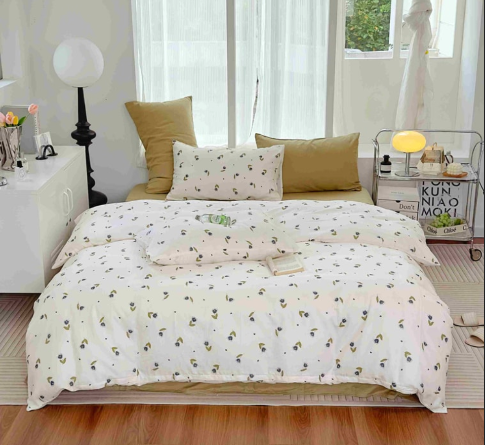 Lullabuy 莫奈花園 純棉床上三件套四季床品床單被套家居用品(床單*1+被套*1+枕頭套*1)紫色恬夢 備註size