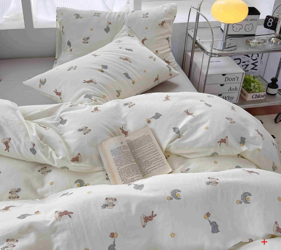 Lullabuy 莫奈花園 純棉床上三件套四季床品床單被套家居用品(床單*1+被套*1+枕頭套*1)紫色恬夢 備註size