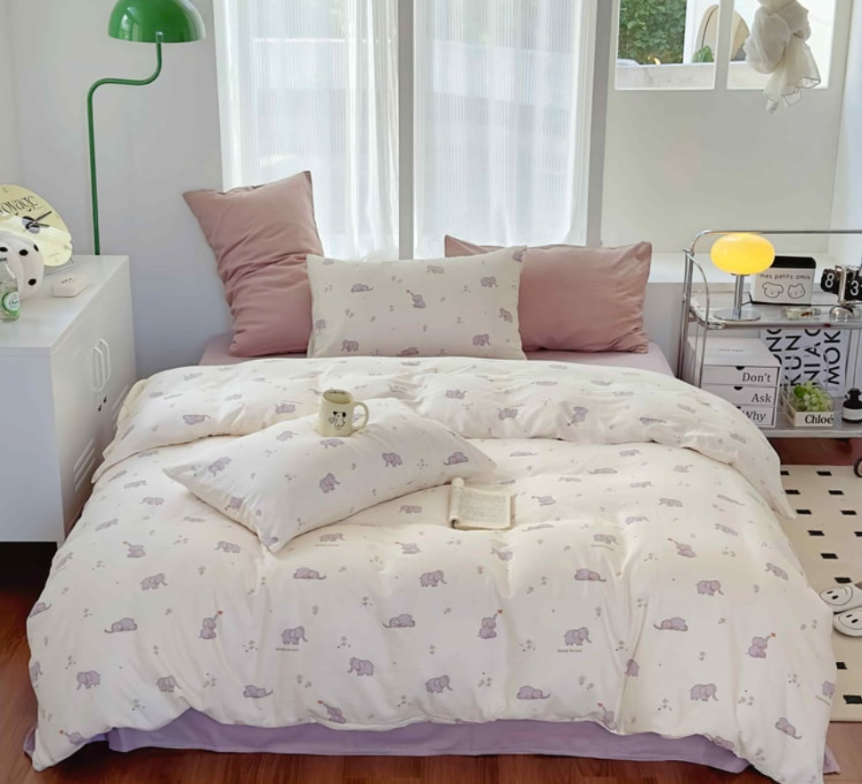 Lullabuy 莫奈花園 純棉床上三件套四季床品床單被套家居用品(床單*1+被套*1+枕頭套*1)紫色恬夢 備註size