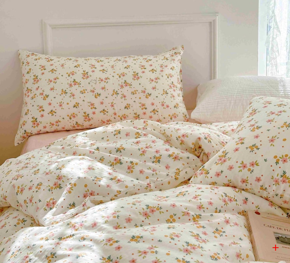 Lullabuy 莫奈花園 純棉床上三件套四季床品床單被套家居用品(床單*1+被套*1+枕頭套*1)紫色恬夢 備註size