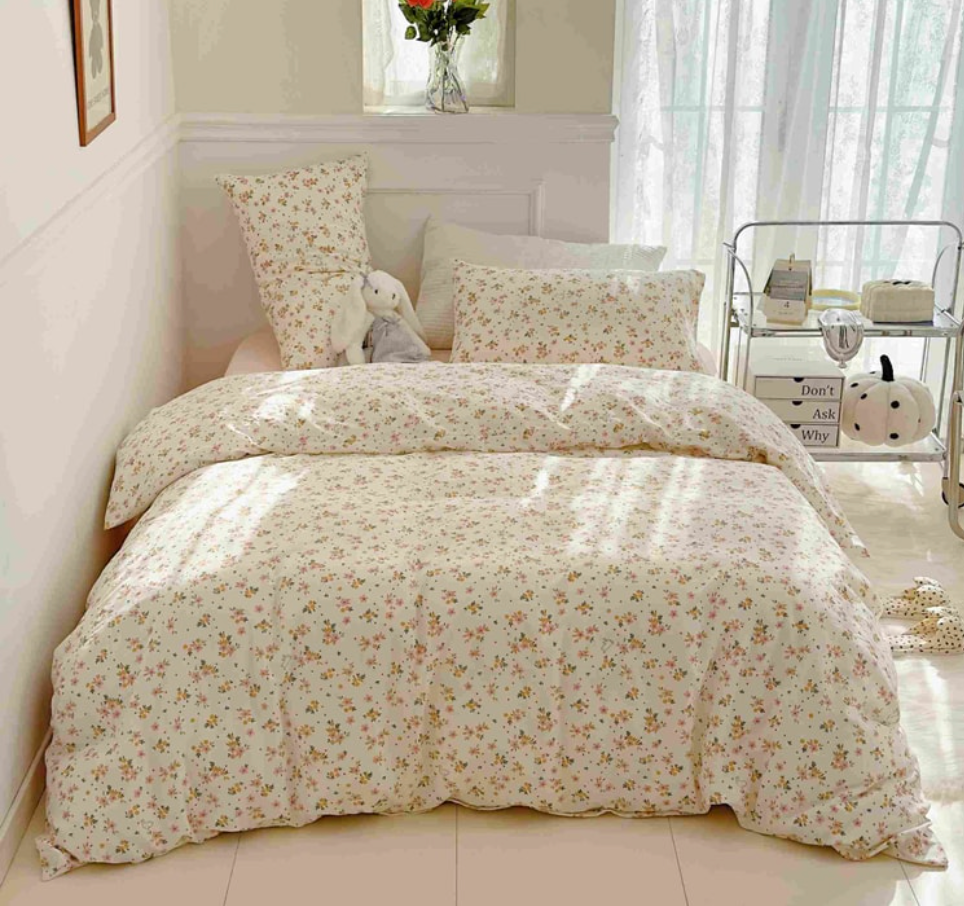 Lullabuy 莫奈花園 純棉床上三件套四季床品床單被套家居用品(床單*1+被套*1+枕頭套*1)紫色恬夢 備註size