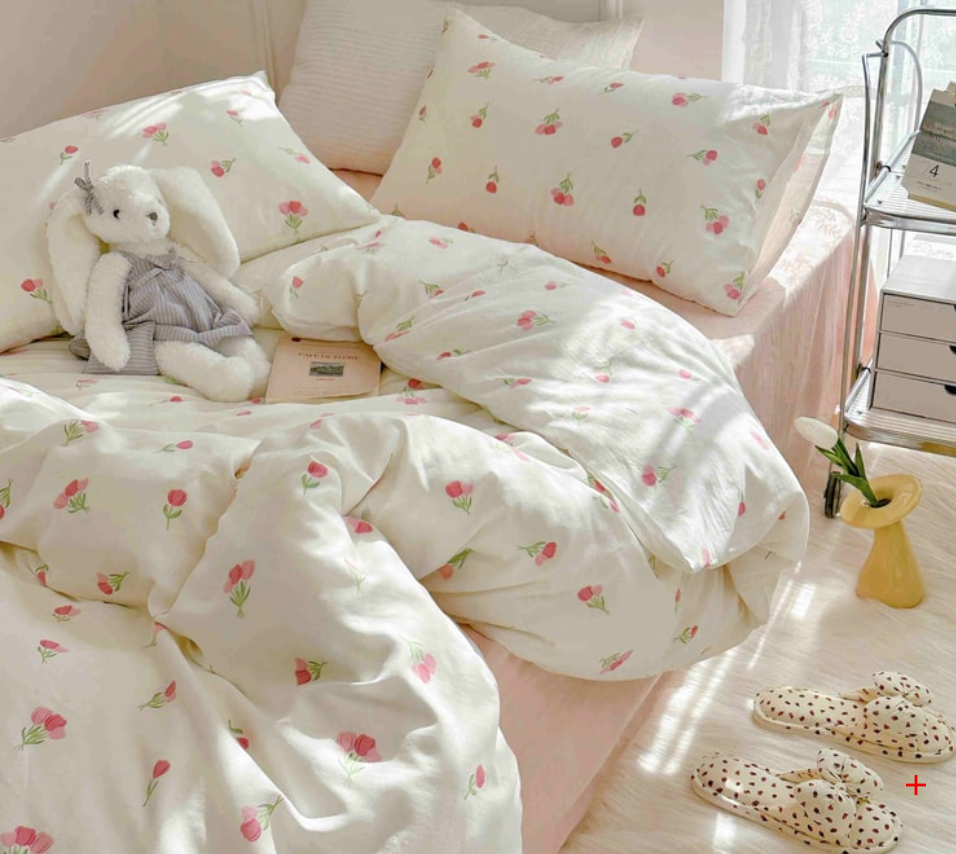 Lullabuy 莫奈花園 純棉床上三件套四季床品床單被套家居用品(床單*1+被套*1+枕頭套*1)紫色恬夢 備註size