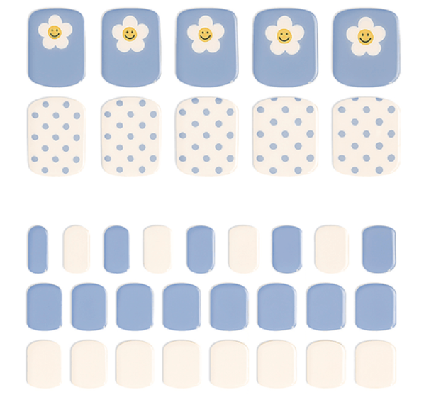 韓國EDGEU 足部美甲凝膠貼指甲貼片 美味微笑格子/彩虹棉花糖/紅日/開心花雲朵