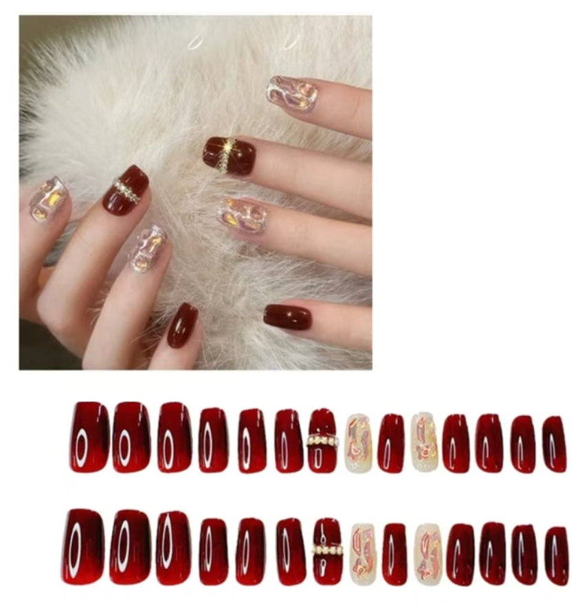 手工穿戴甲 短款甲片美甲貼紙 書翠年華【新年款】