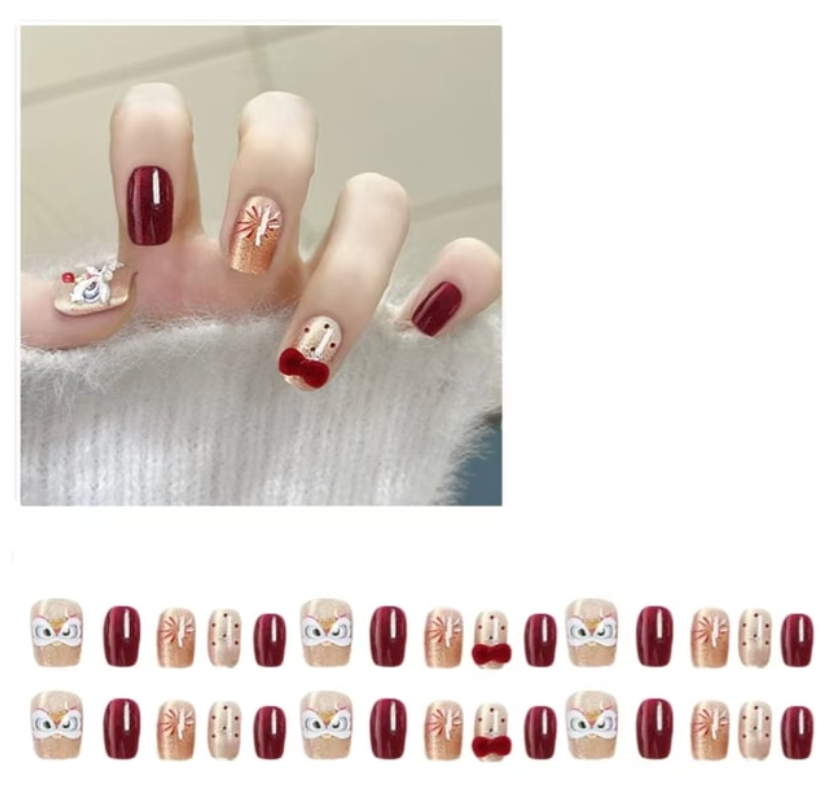 手工穿戴甲 短款甲片美甲貼紙 書翠年華【新年款】