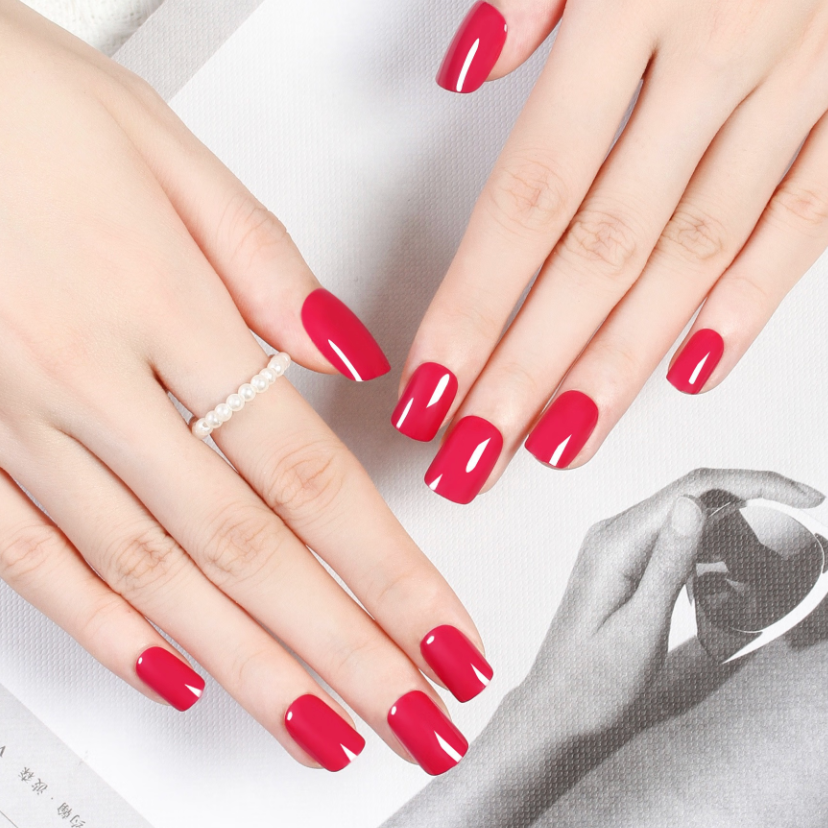 【網紅爆款】Joyme|短款方頭純色穿戴式美甲貼片24片 粉/白/淺紅/深紅