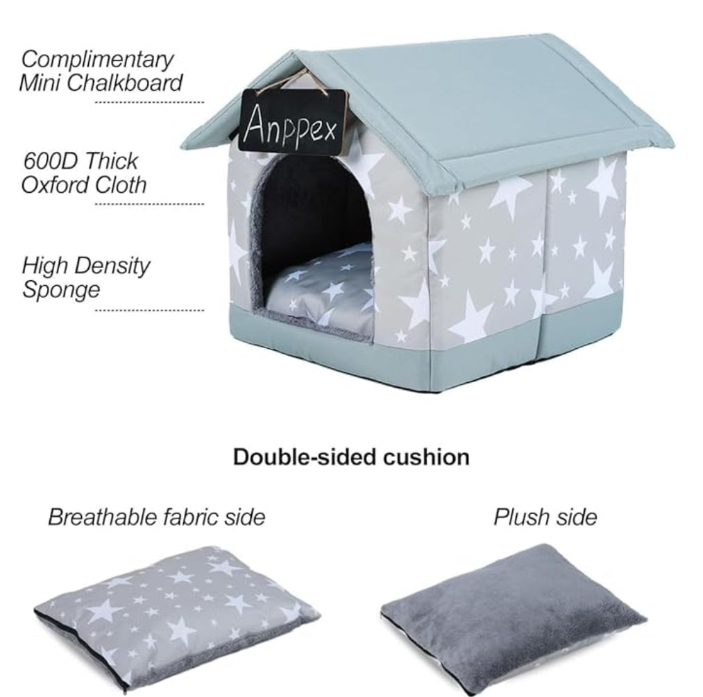 ANPPEX 大型室內狗屋,2XL 尺寸室內狗屋,適合大型和中型犬,帶墊子的狗床,灰色