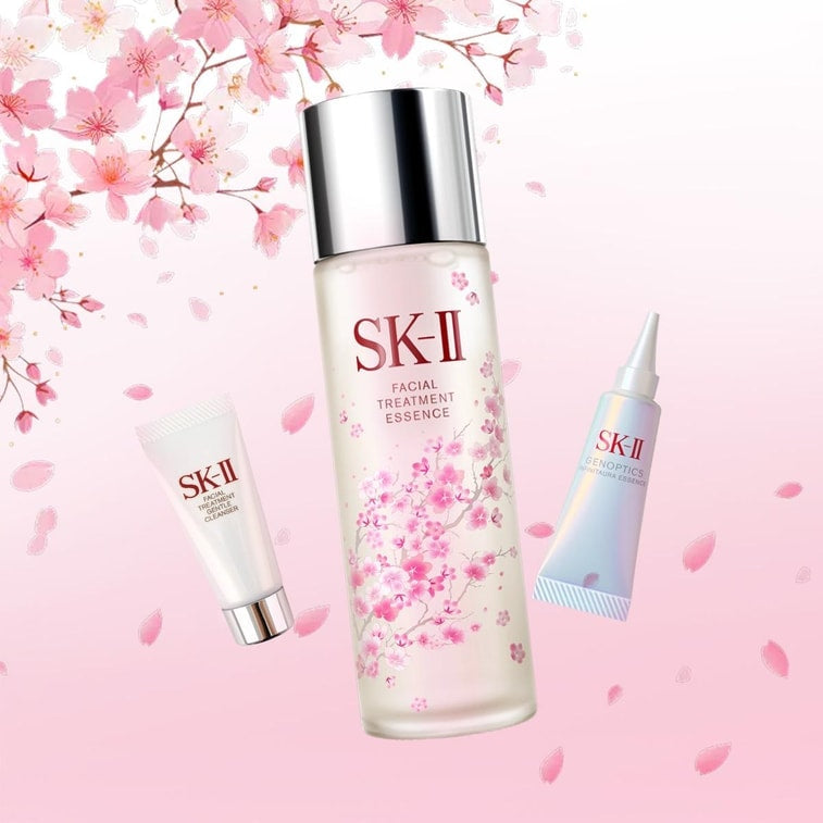 日本 SK-II SK2新生命面部護理精華櫻花限量套裝 神仙水限定版 230ml + 全新光子小燈泡美白精華液 10ml +溫和版洗面乳 20g櫻花限定版