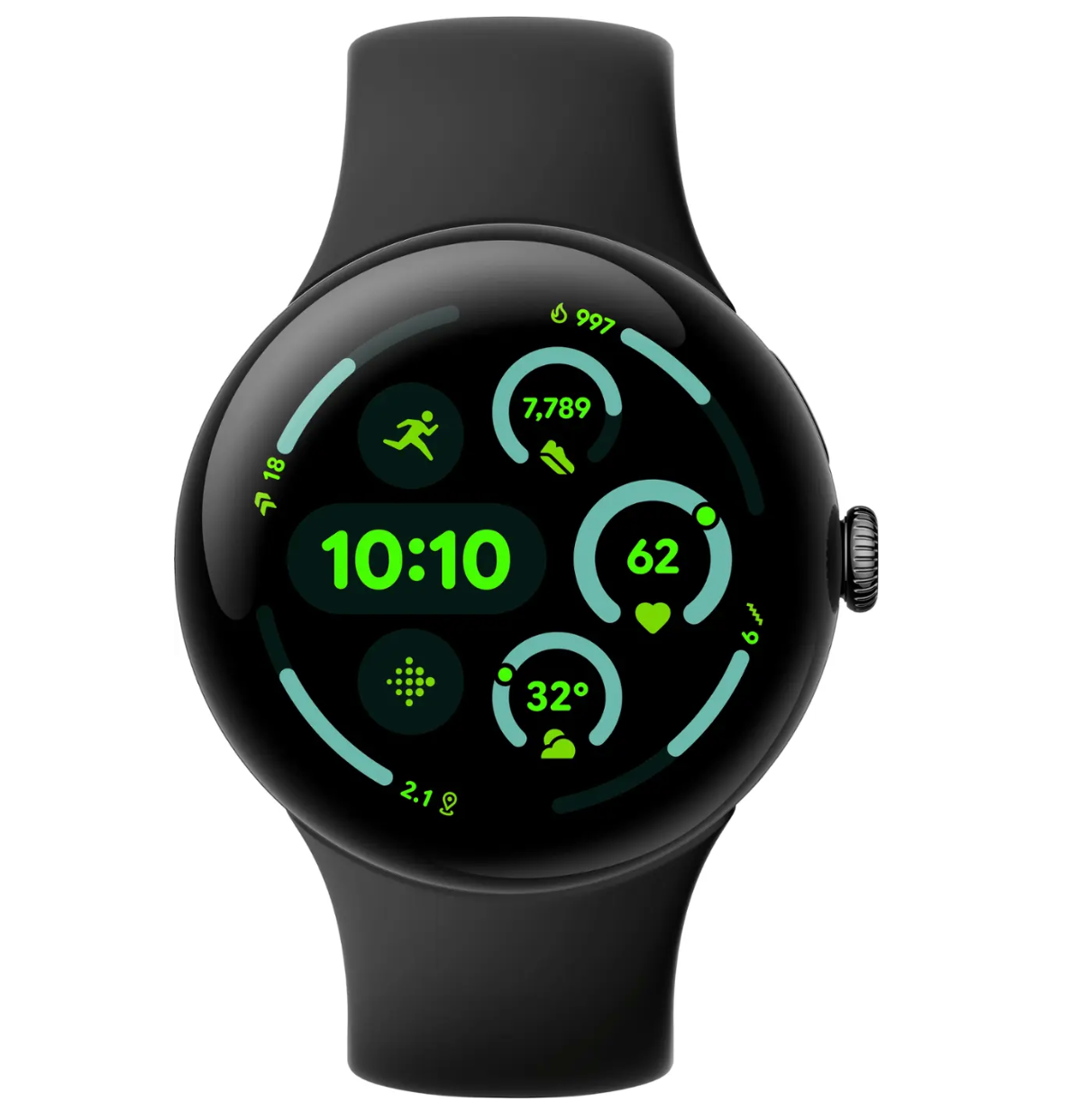 Google - Pixel Watch 3(45 毫米)智慧手錶,搭配黑曜石錶帶 - Wi-Fi - 霧面黑色