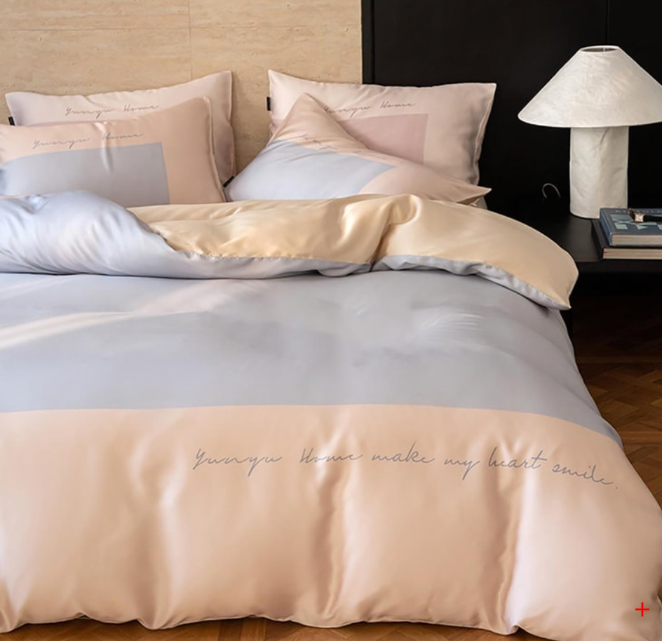 YUNYU芸裕家居 簡約輕奢雙拼60S蘭精天絲四件組 夏天必備床品 清涼透氣 胭脂粉/淡雅藍 220cm×240cm/200cm x 230cm