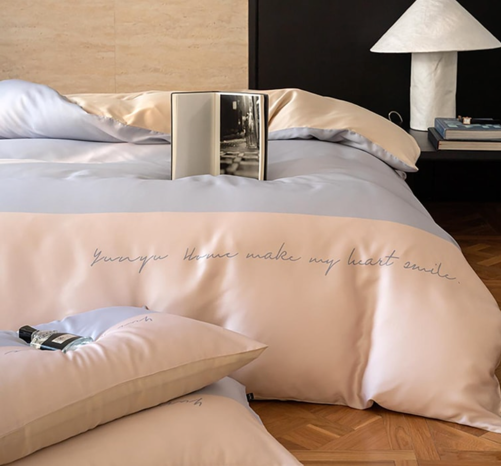 YUNYU芸裕家居 簡約輕奢雙拼60S蘭精天絲四件組 夏天必備床品 清涼透氣 胭脂粉/淡雅藍 220cm×240cm/200cm x 230cm