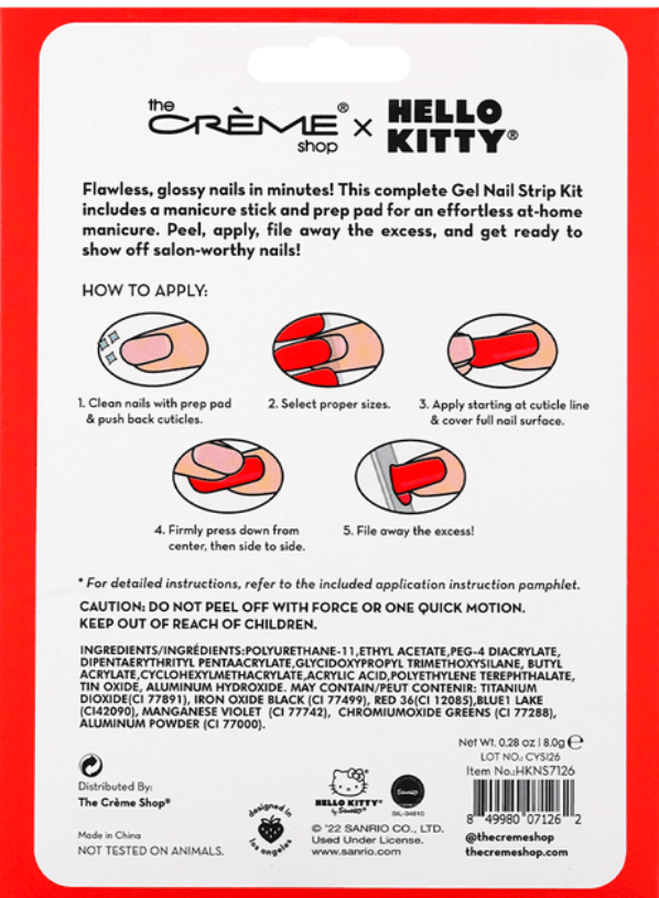 美國THE CREME SHOP Hello Kitty 持久美甲甲片貼套組 32片入