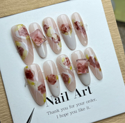 水彩白玫瑰穿戴甲【長橢圓】