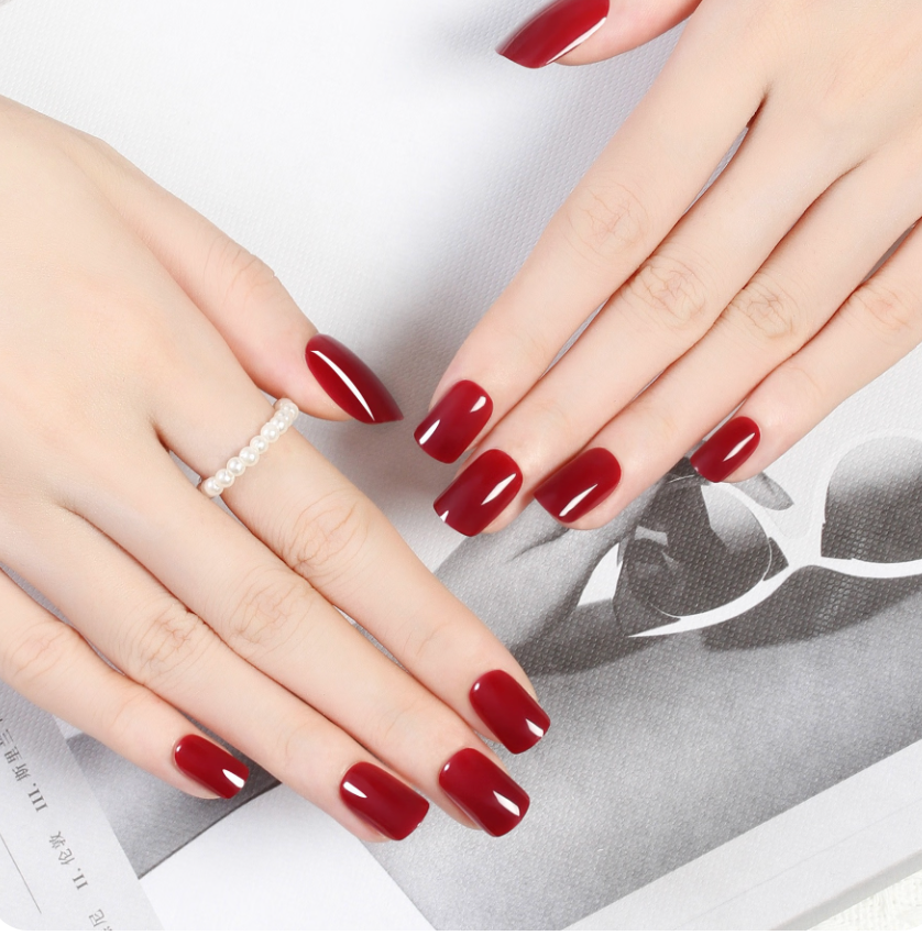 【網紅爆款】Joyme｜短款方頭純色穿戴式美甲貼片24片 粉/白/淺紅/深紅