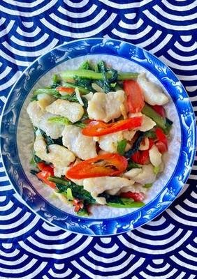 XO醬露筍鮮雑菌炒龍脷片