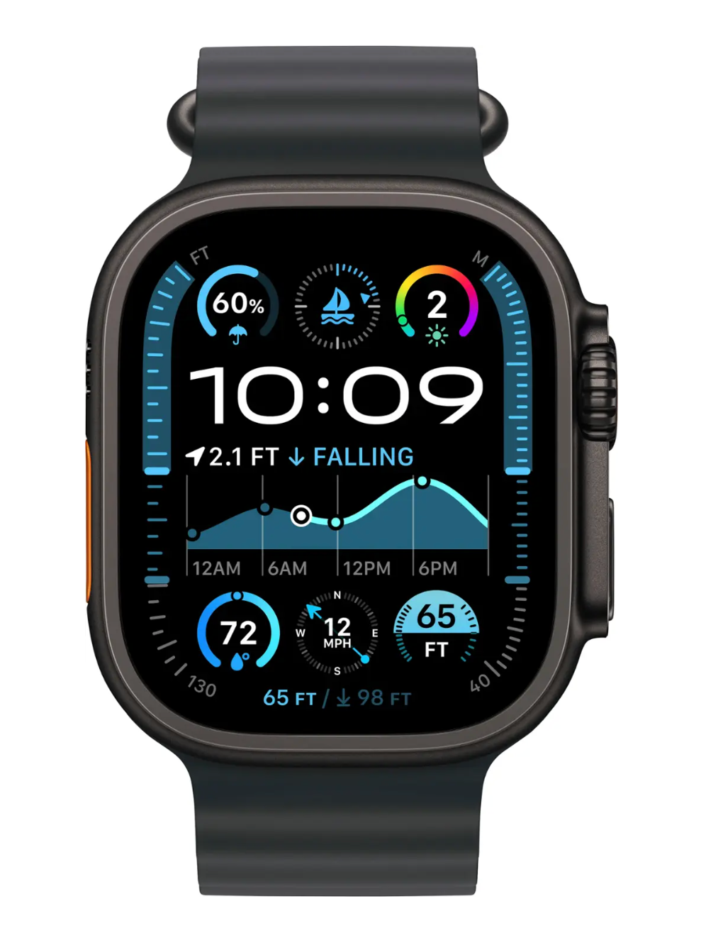 Apple Watch Ultra 2（GPS+蜂巢網路）49毫米鈦金屬錶殼搭配黑色海洋藍錶帶