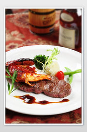 香煎免翁牛柳拌雞扒